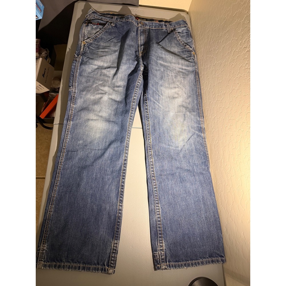 Ariat FR M4 Low Rise Boot Cut Mens Work Pants Blue Denim Jeans 40x34 10017262
